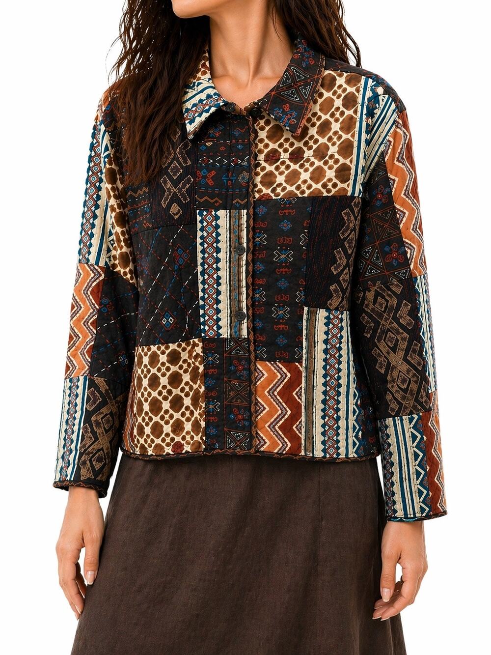 CHICO’S Patchwork Jacket Boho Southwestern Tapestry Statement Jacket Size 3 XL